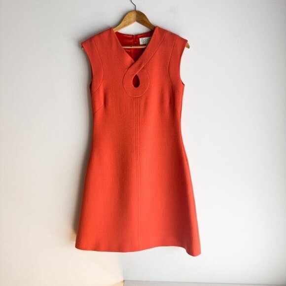 Goat Orange 60s Mod Style Keyhole Neck A line Mini Dress 8 - Picture 2 of 7